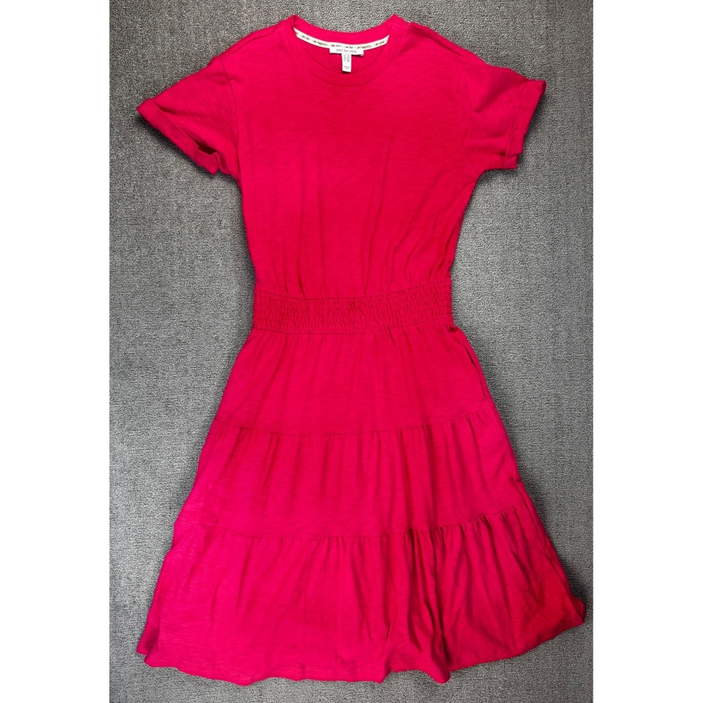 Peace Love World Dress Small Pink Smocked Tiered Cotton T-Shirt Midi Casual